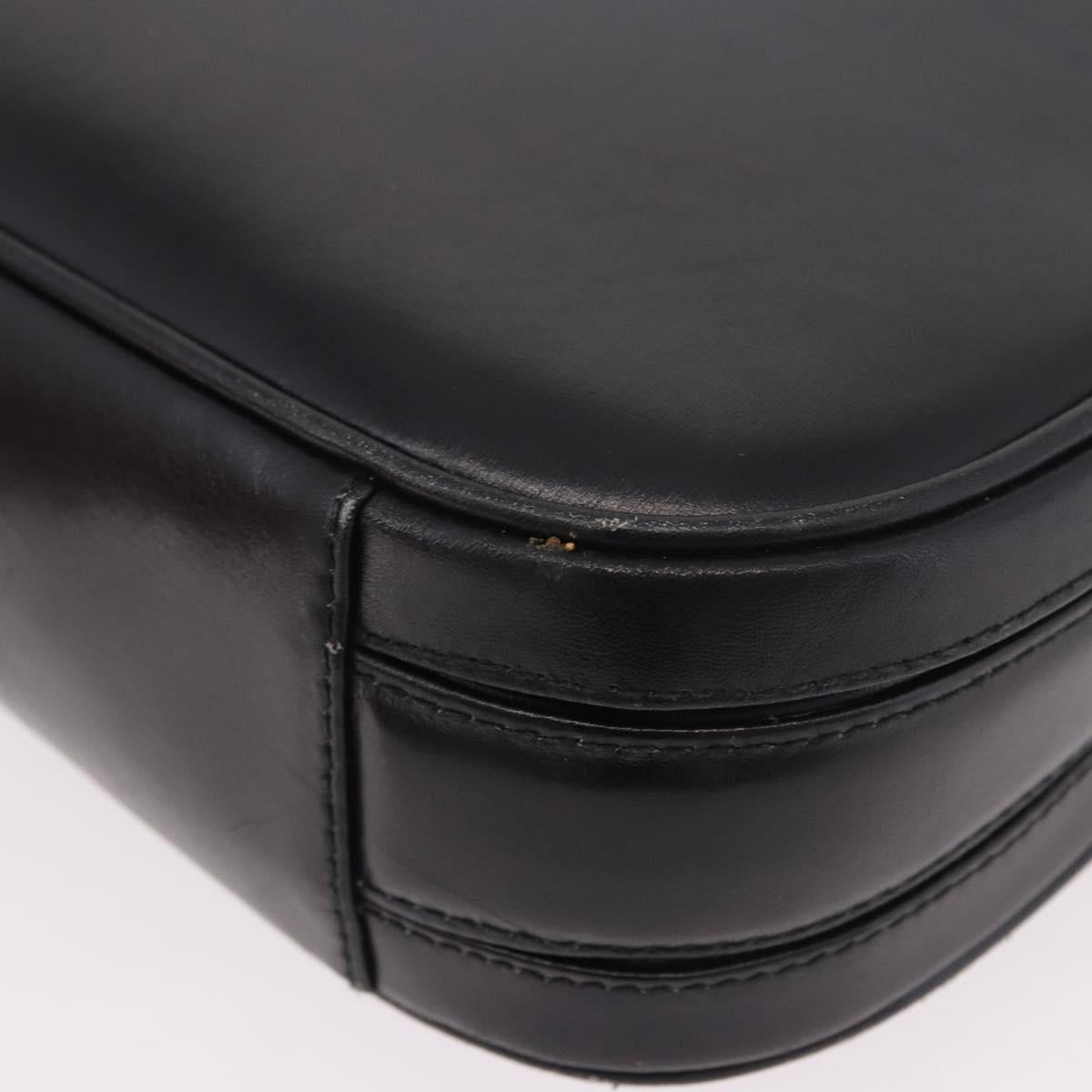 GUCCI Shoulder Bag Leather Black Gold Auth 191364
