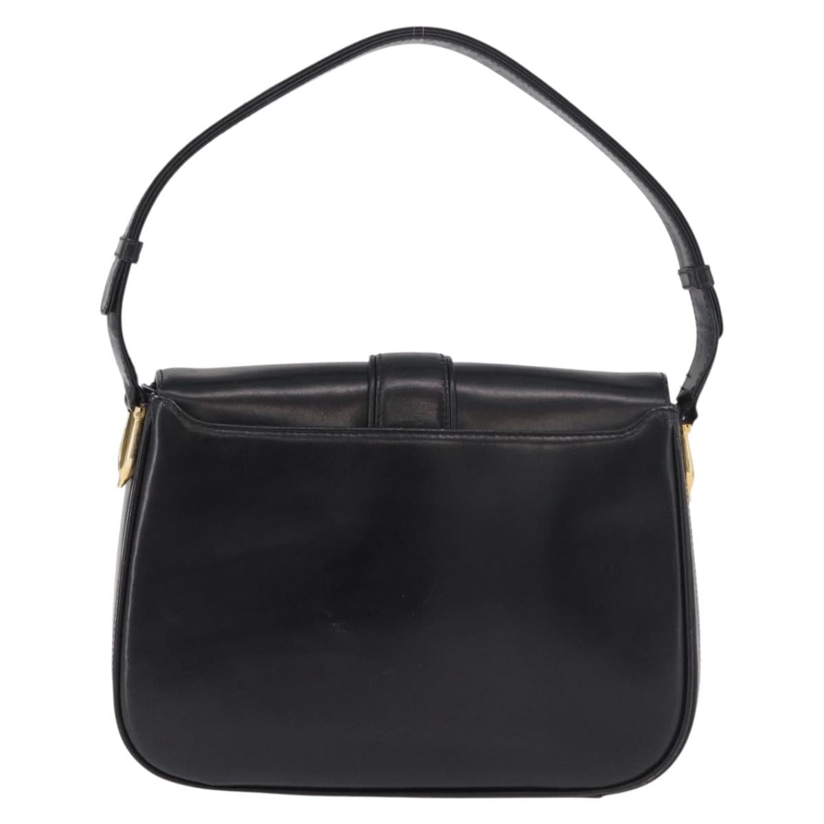 GUCCI Shoulder Bag Leather Black Gold Auth 191364