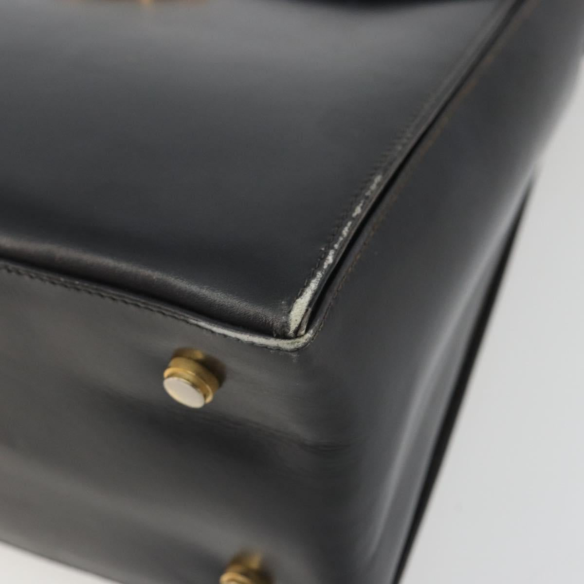Salvatore Ferragamo Gancini Hand Bag Leather Black Gold Auth 191365