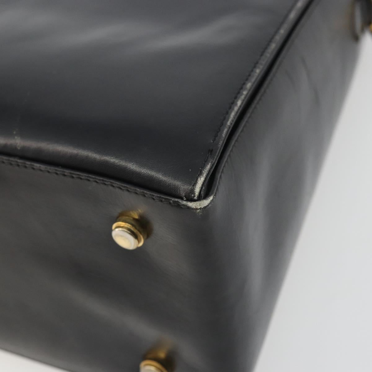 Salvatore Ferragamo Gancini Hand Bag Leather Black Gold Auth 191365