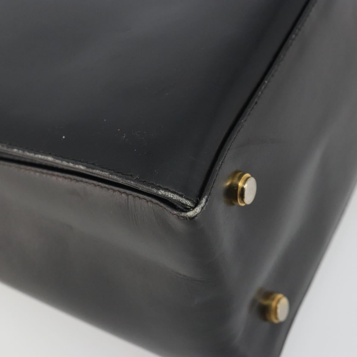 Salvatore Ferragamo Gancini Hand Bag Leather Black Gold Auth 191365