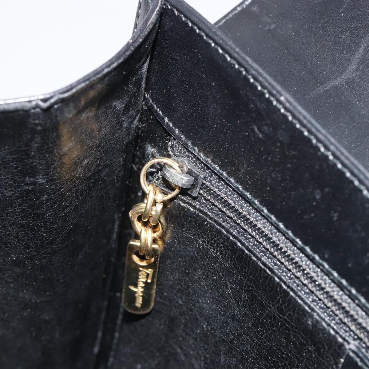 Salvatore Ferragamo Gancini Hand Bag Leather Black Gold Auth 191365