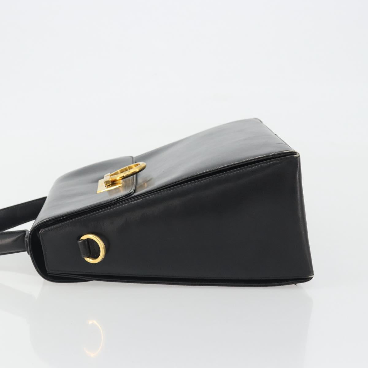 Salvatore Ferragamo Gancini Hand Bag Leather Black Gold Auth 191365