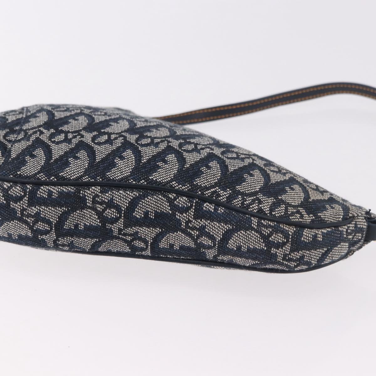 Christian Dior Trotter Canvas Saddle Accessory Pouch Navy Gold Auth 191368V