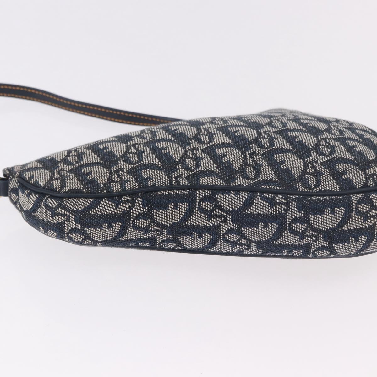 Christian Dior Trotter Canvas Saddle Accessory Pouch Navy Gold Auth 191368V