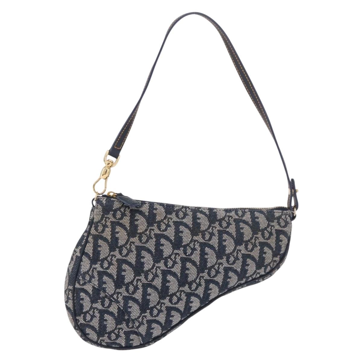 Christian Dior Trotter Canvas Saddle Accessory Pouch Navy Gold Auth 191368V
