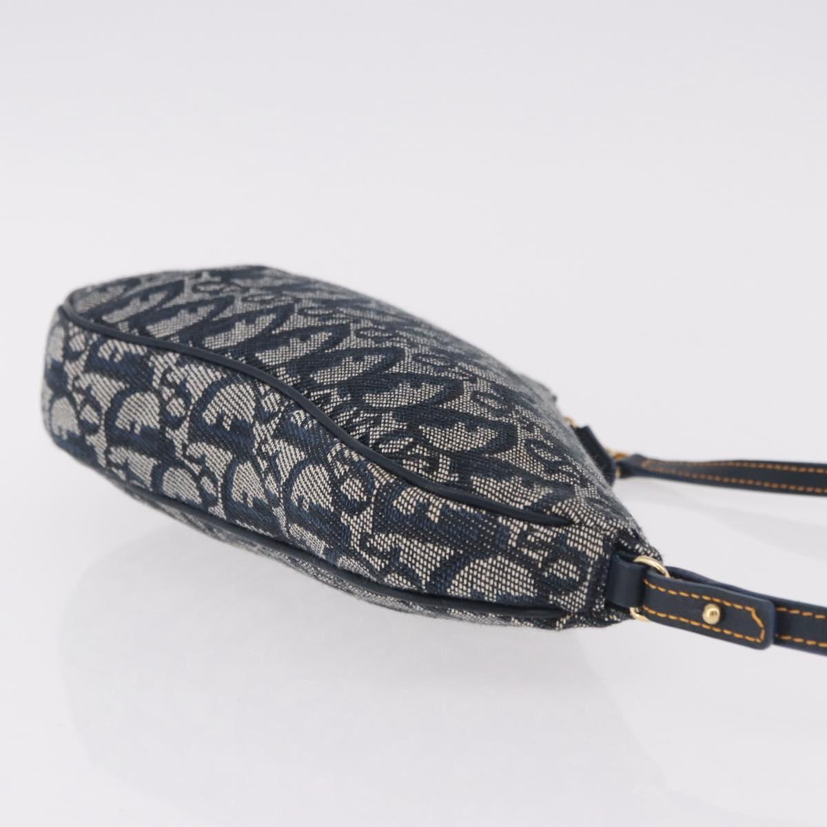 Christian Dior Trotter Canvas Saddle Accessory Pouch Navy Gold Auth 191368V