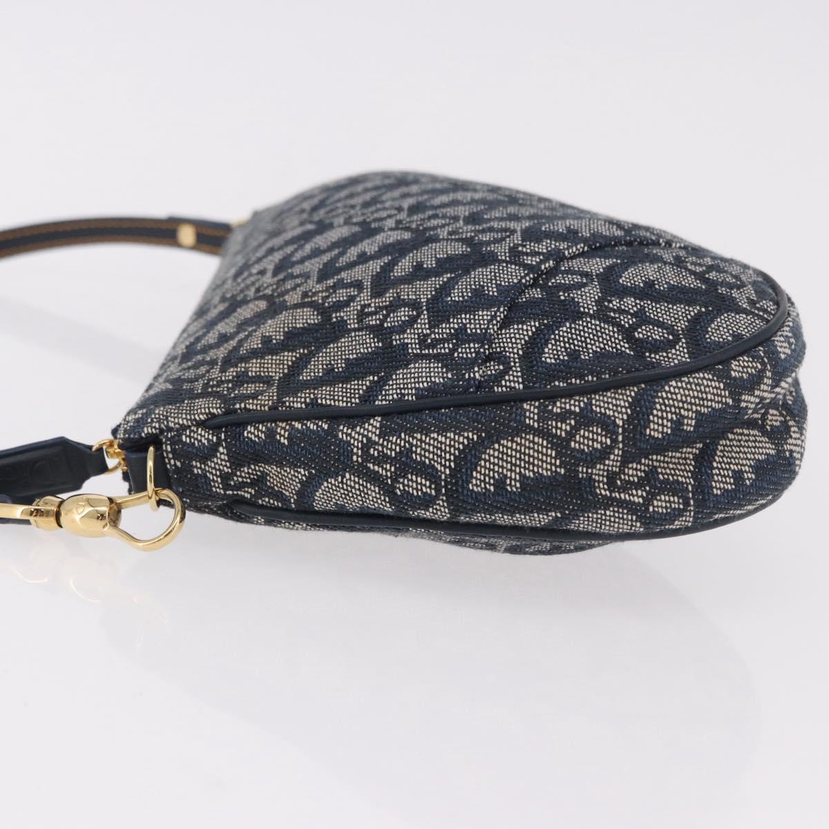 Christian Dior Trotter Canvas Saddle Accessory Pouch Navy Gold Auth 191368V