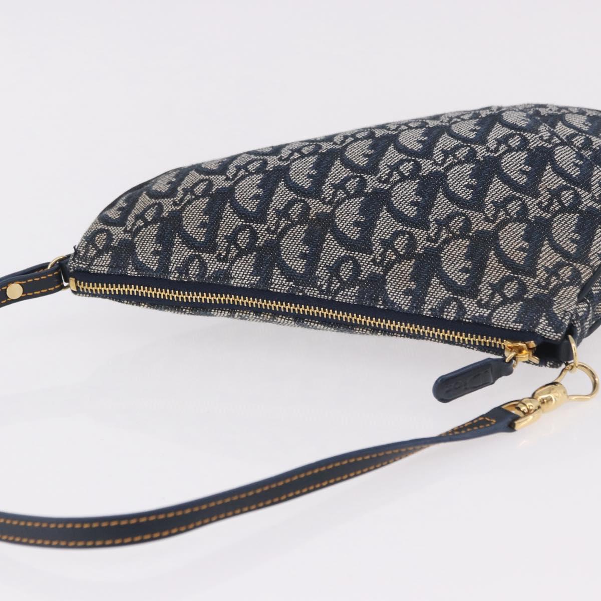 Christian Dior Trotter Canvas Saddle Accessory Pouch Navy Gold Auth 191368V