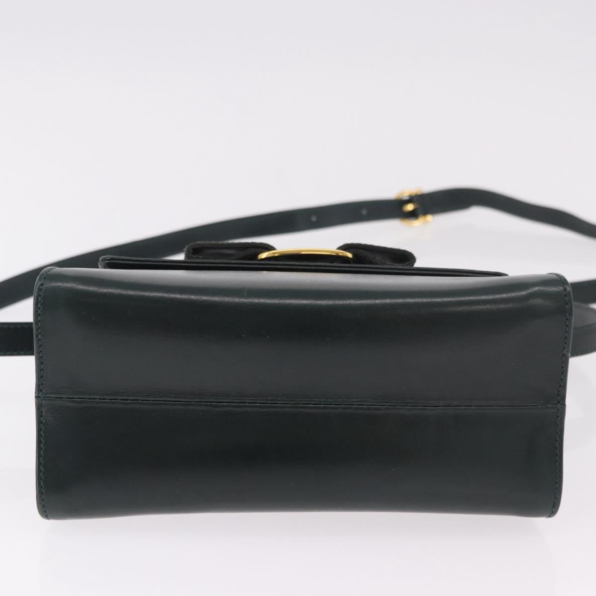 Salvatore Ferragamo Vala Hand Bag Leather 2way Green Gold Auth 191369A