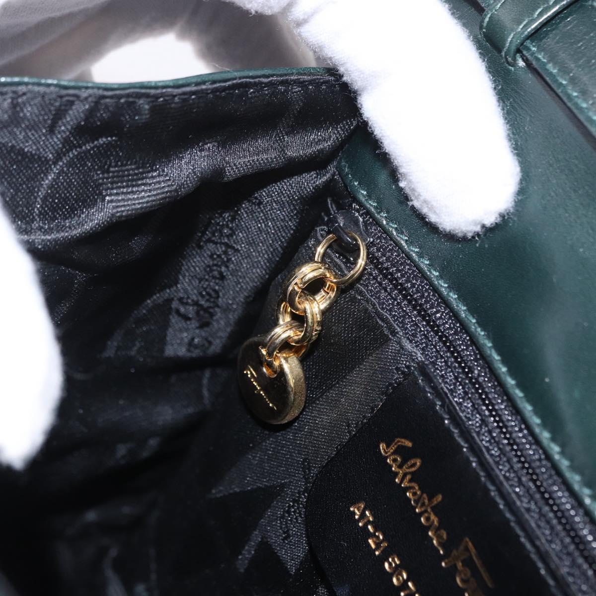 Salvatore Ferragamo Vala Hand Bag Leather 2way Green Gold Auth 191369A