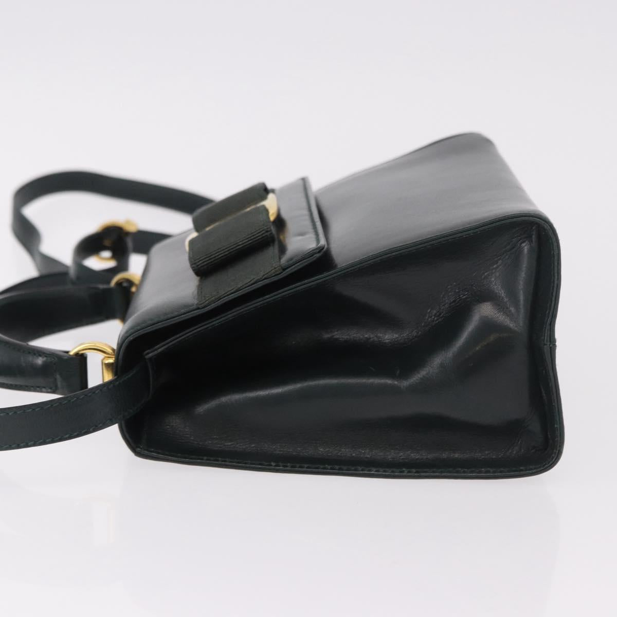 Salvatore Ferragamo Vala Hand Bag Leather 2way Green Gold Auth 191369A