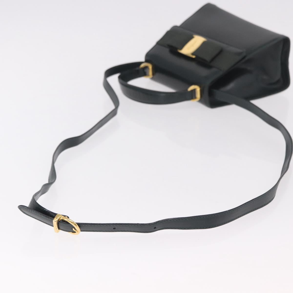 Salvatore Ferragamo Vala Hand Bag Leather 2way Green Gold Auth 191369A