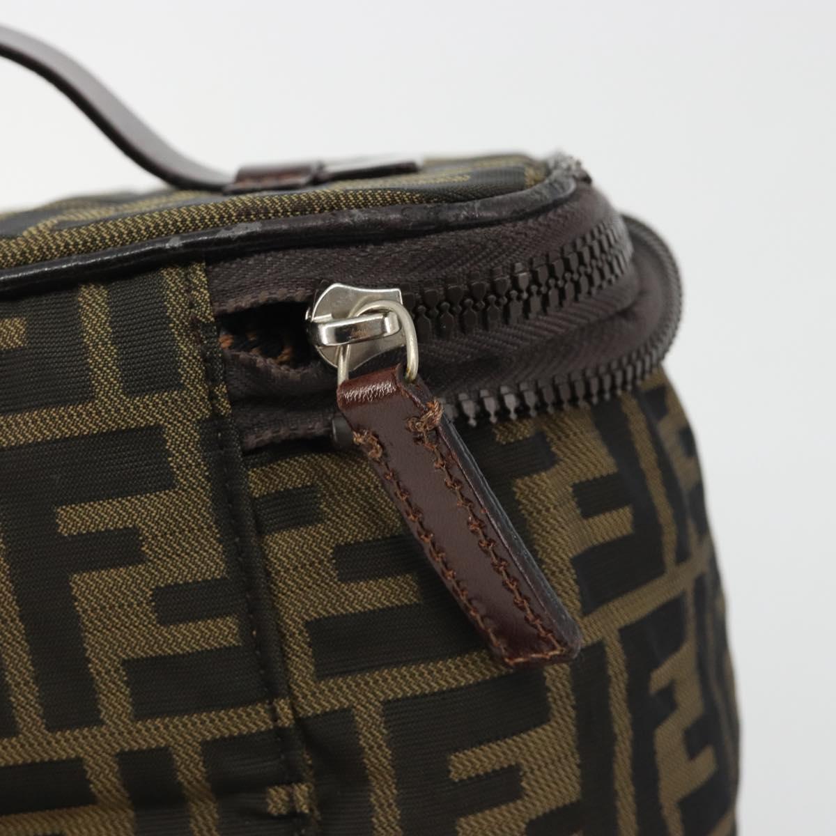 FENDI Zucca Canvas Vanity Hand Bag Black Brown Auth 191374