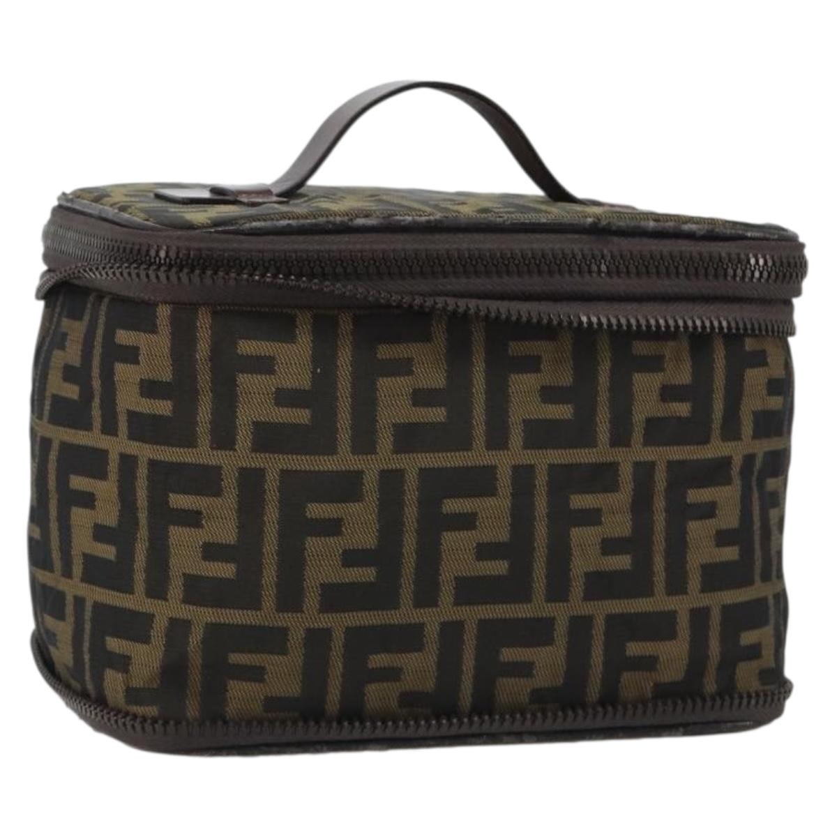 FENDI Zucca Canvas Vanity Hand Bag Black Brown Auth 191374
