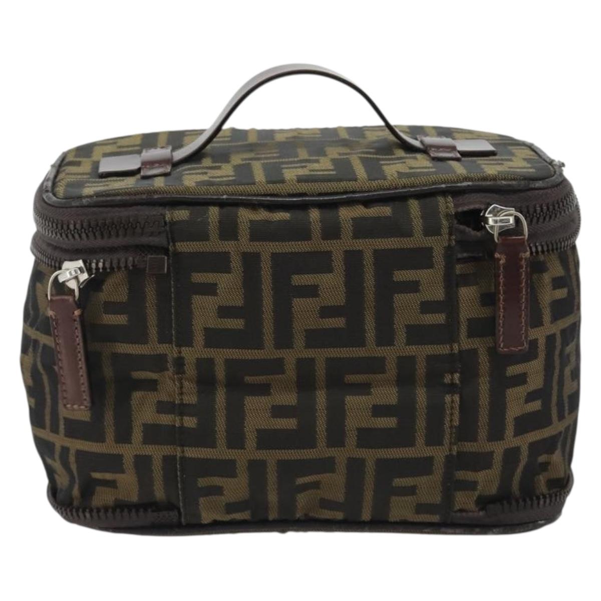 FENDI Zucca Canvas Vanity Hand Bag Black Brown Auth 191374