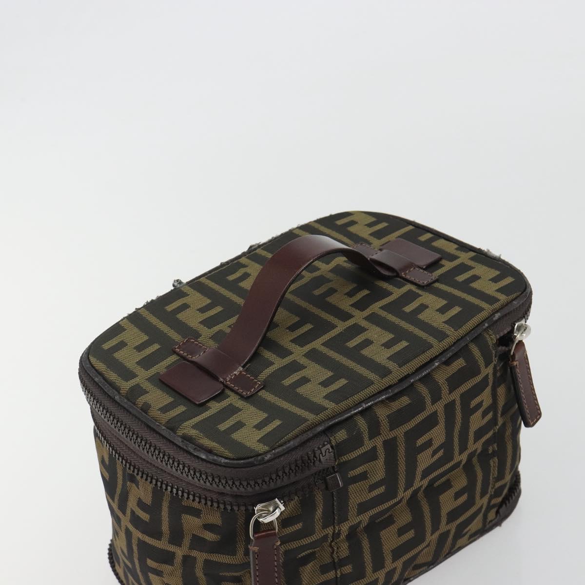 FENDI Zucca Canvas Vanity Hand Bag Black Brown Auth 191374
