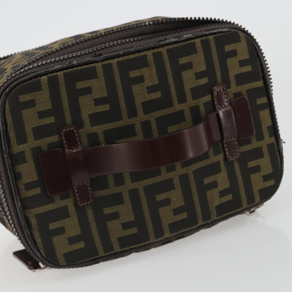FENDI Zucca Canvas Vanity Hand Bag Black Brown Auth 191374