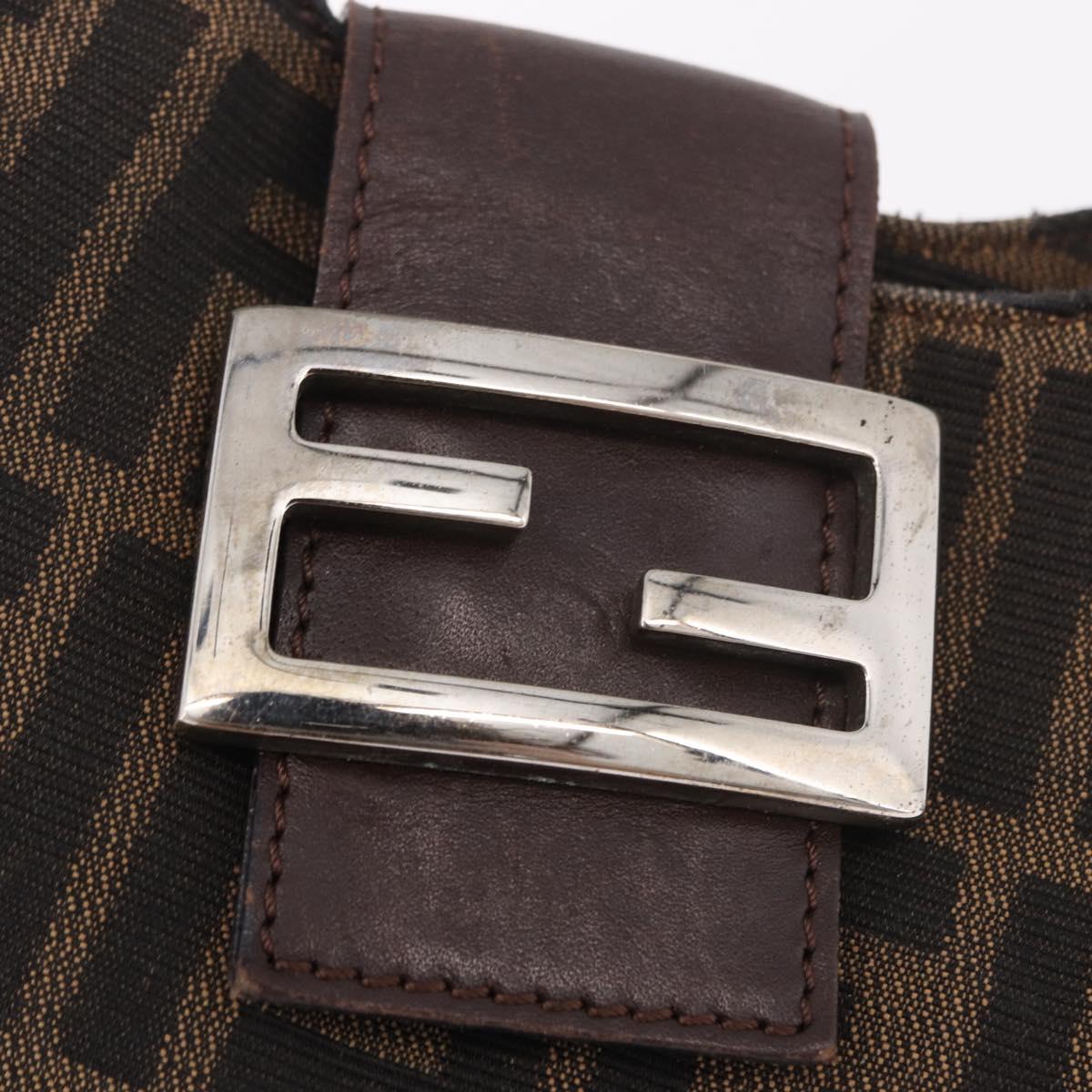 FENDI Zucca Canvas Mamma Baguette Shoulder Bag Brown Black Auth 191375