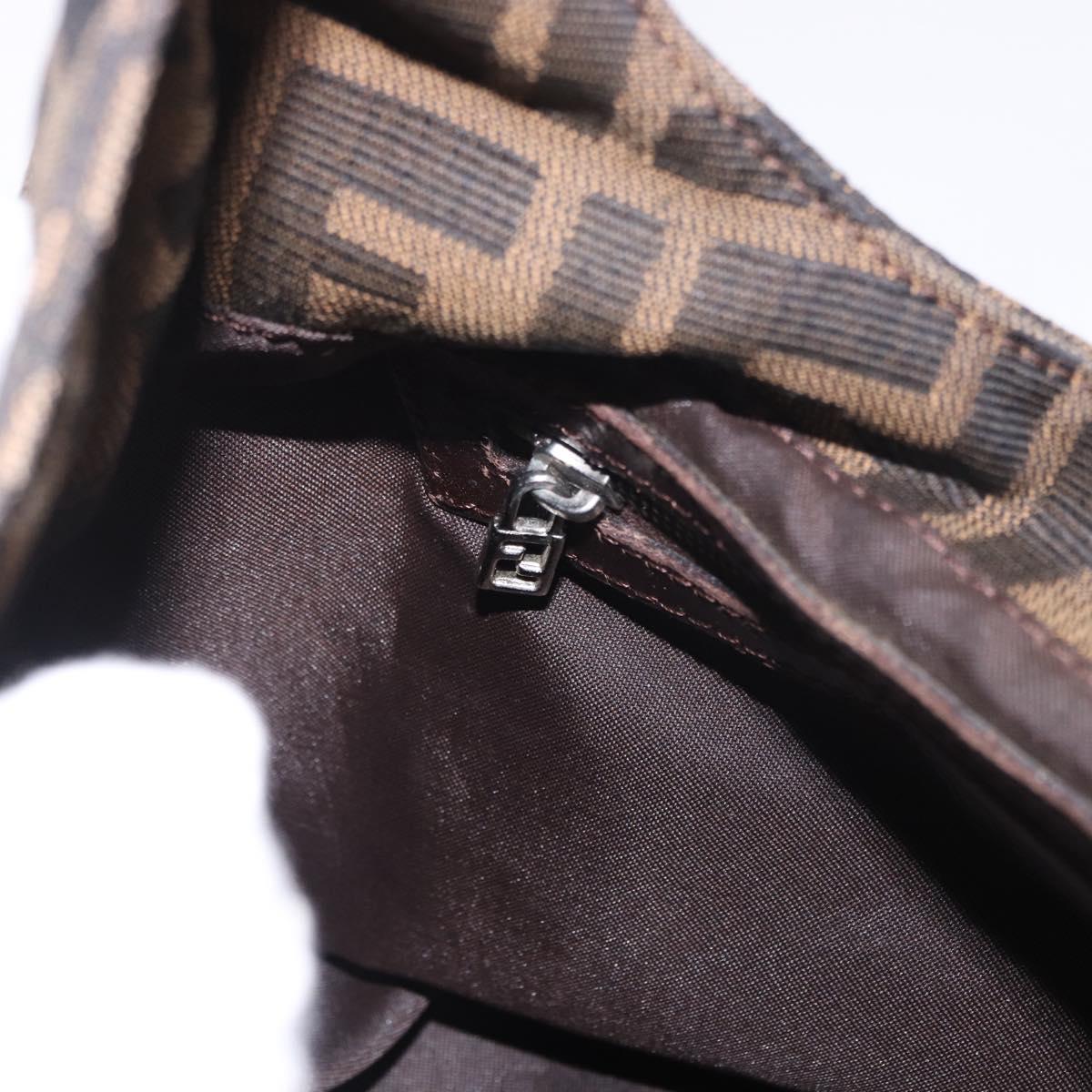 FENDI Zucca Canvas Mamma Baguette Shoulder Bag Brown Black Auth 191375