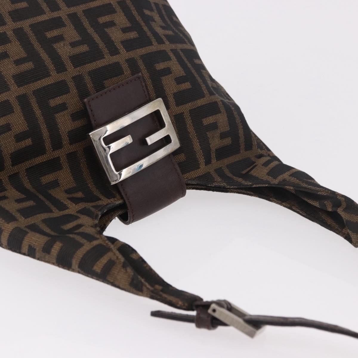 FENDI Zucca Canvas Mamma Baguette Shoulder Bag Brown Black Auth 191375