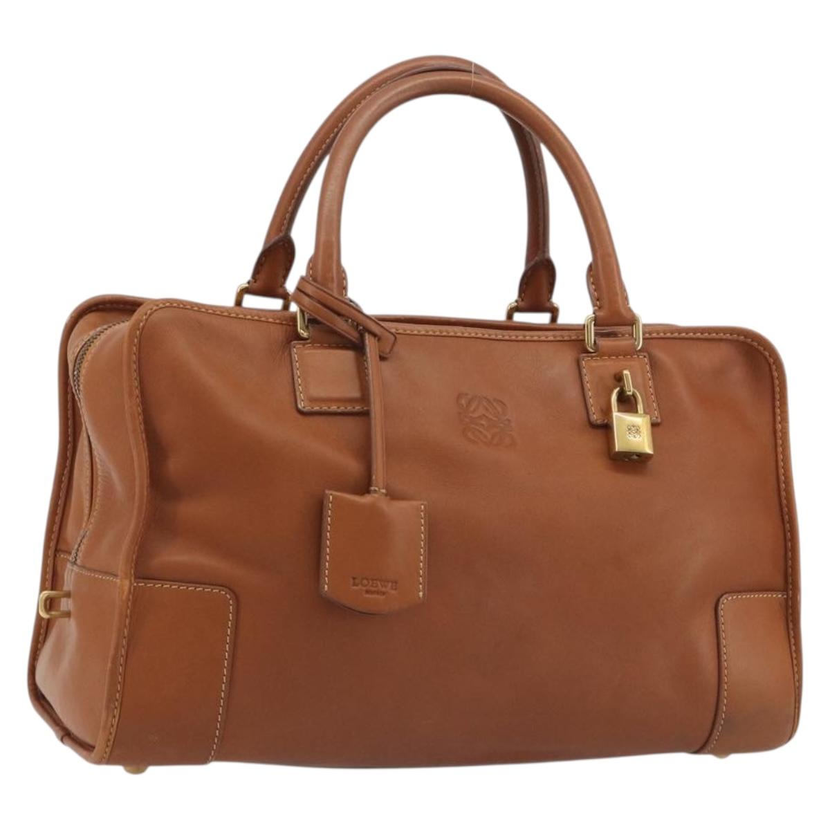 LOEWE Amazona 36 Hand Bag Leather Brown Gold Auth 191377V
