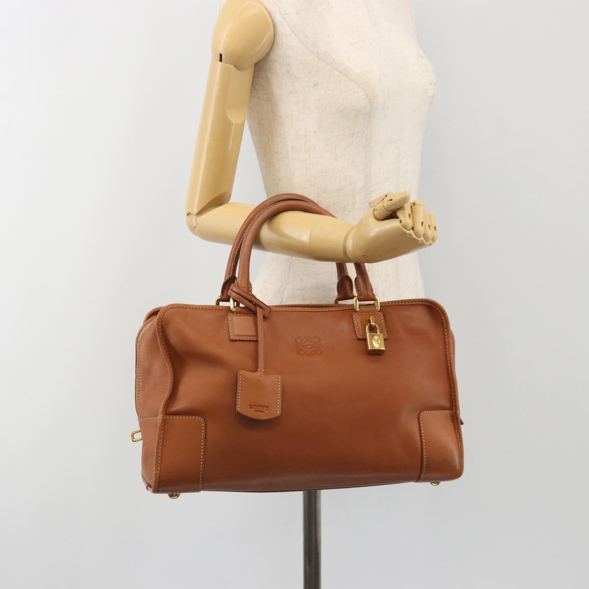 LOEWE Amazona 36 Hand Bag Leather Brown Gold Auth 191377V