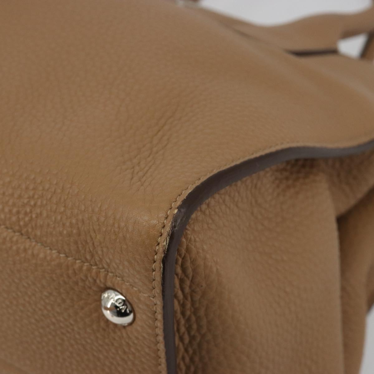 PRADA Hand Bag Vittero Dino Leather Beige Silver Auth 191378V