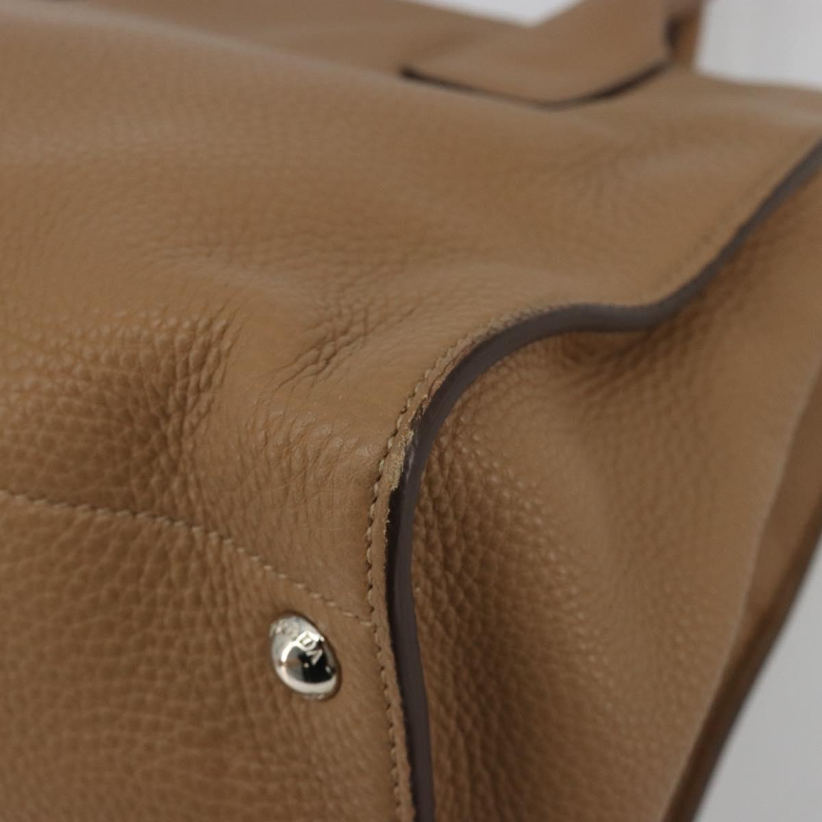 PRADA Hand Bag Vittero Dino Leather Beige Silver Auth 191378V