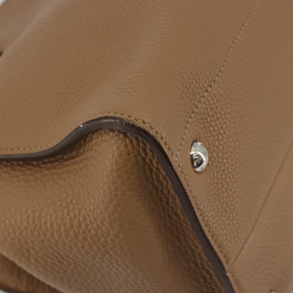 PRADA Hand Bag Vittero Dino Leather Beige Silver Auth 191378V