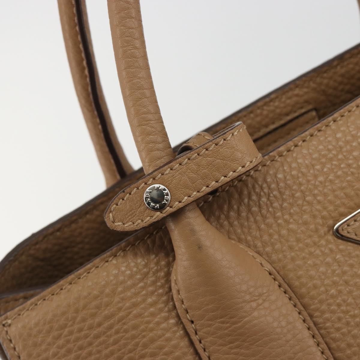 PRADA Hand Bag Vittero Dino Leather Beige Silver Auth 191378V