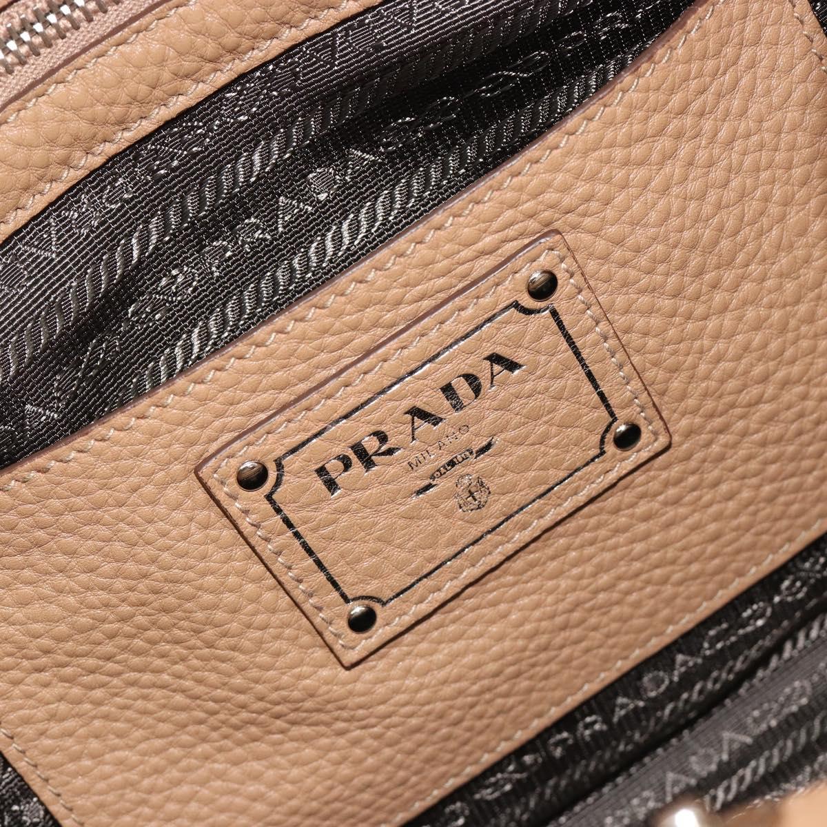 PRADA Hand Bag Vittero Dino Leather Beige Silver Auth 191378V