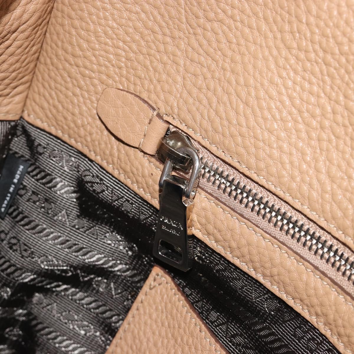 PRADA Hand Bag Vittero Dino Leather Beige Silver Auth 191378V