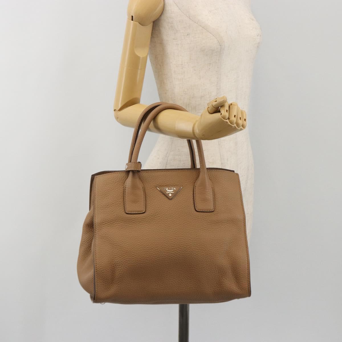PRADA Hand Bag Vittero Dino Leather Beige Silver Auth 191378V