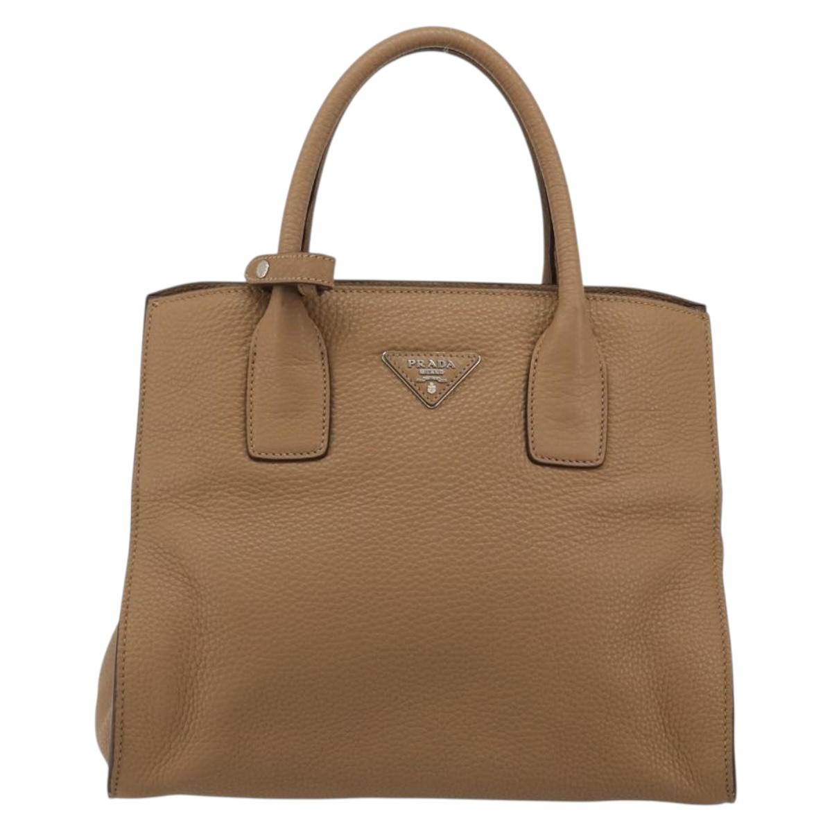 PRADA Hand Bag Vittero Dino Leather Beige Silver Auth 191378V