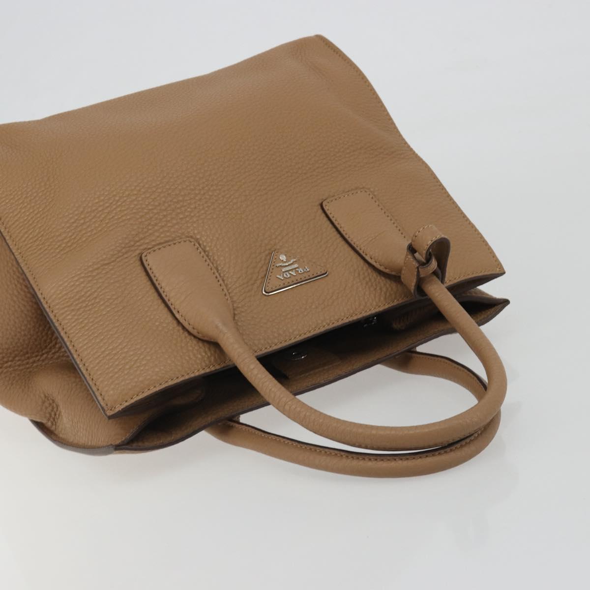 PRADA Hand Bag Vittero Dino Leather Beige Silver Auth 191378V