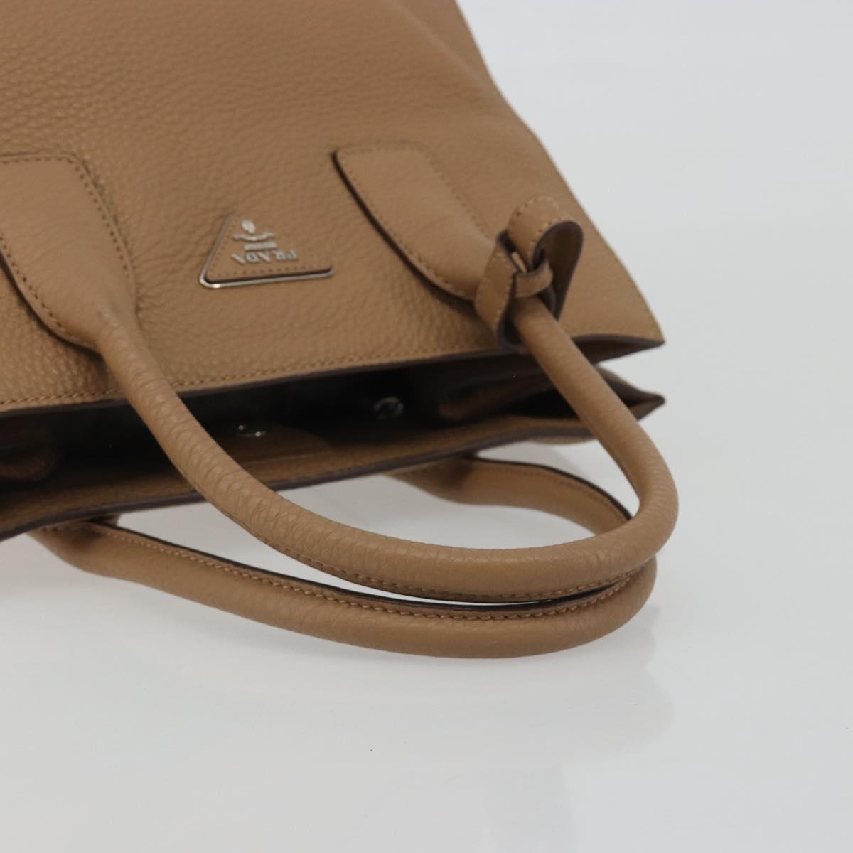 PRADA Hand Bag Vittero Dino Leather Beige Silver Auth 191378V