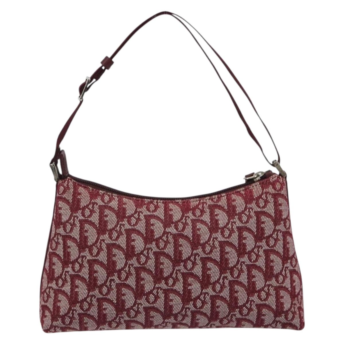Christian Dior Trotter Canvas Accessory Pouch Red Silver Auth 191379SAV