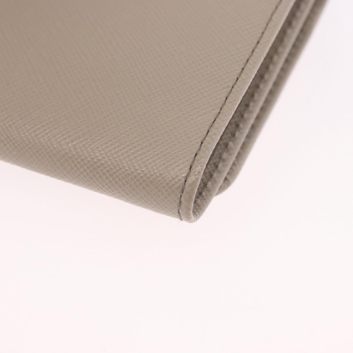 PRADA Compact Wallet Safiano Leather Gray Gold Auth 191383V
