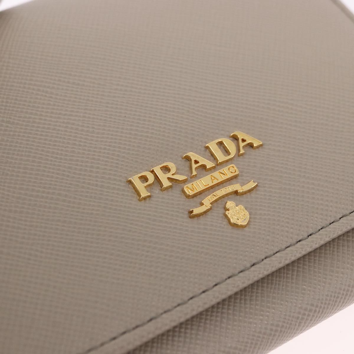 PRADA Compact Wallet Safiano Leather Gray Gold Auth 191383V