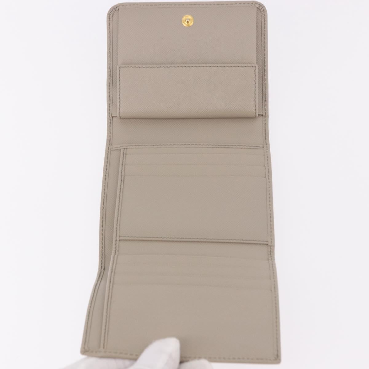 PRADA Compact Wallet Safiano Leather Gray Gold Auth 191383V