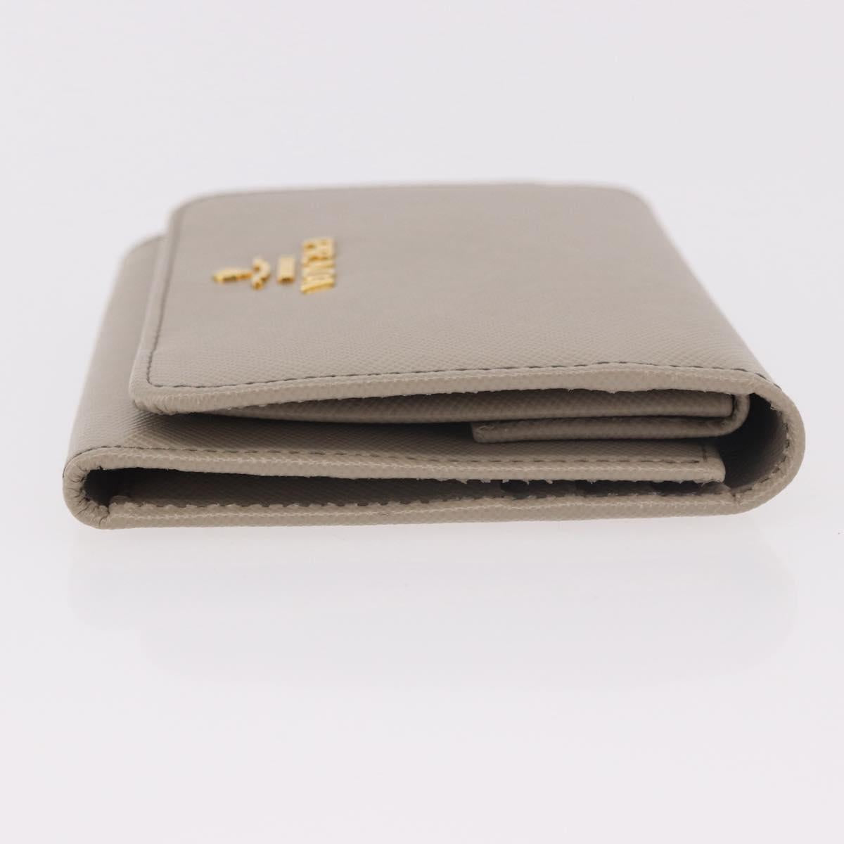 PRADA Compact Wallet Safiano Leather Gray Gold Auth 191383V