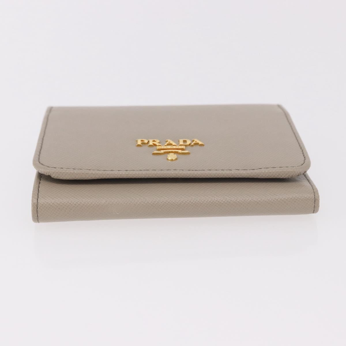 PRADA Compact Wallet Safiano Leather Gray Gold Auth 191383V