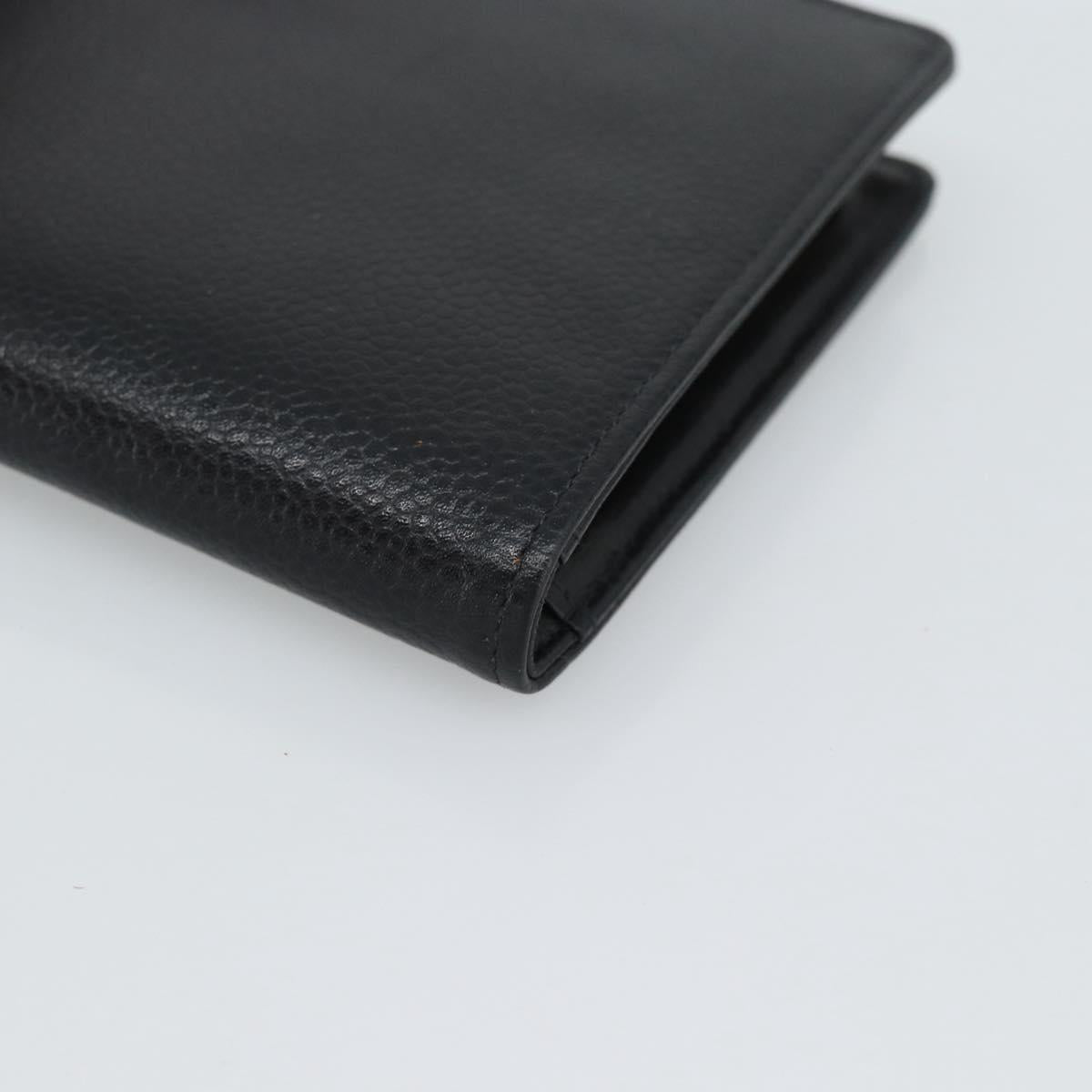 CHANEL COCO Mark Long Wallet Caviar Skin Black Gold CC Auth 191387V