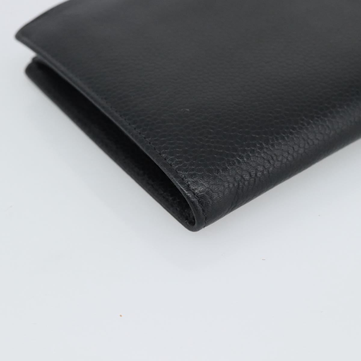 CHANEL COCO Mark Long Wallet Caviar Skin Black Gold CC Auth 191387V