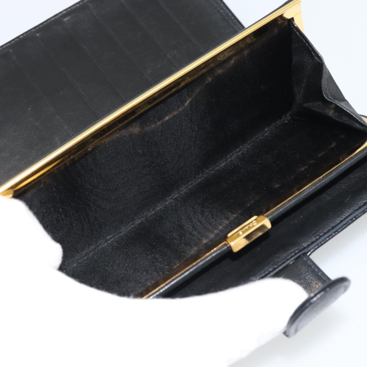 CHANEL COCO Mark Long Wallet Caviar Skin Black Gold CC Auth 191387V