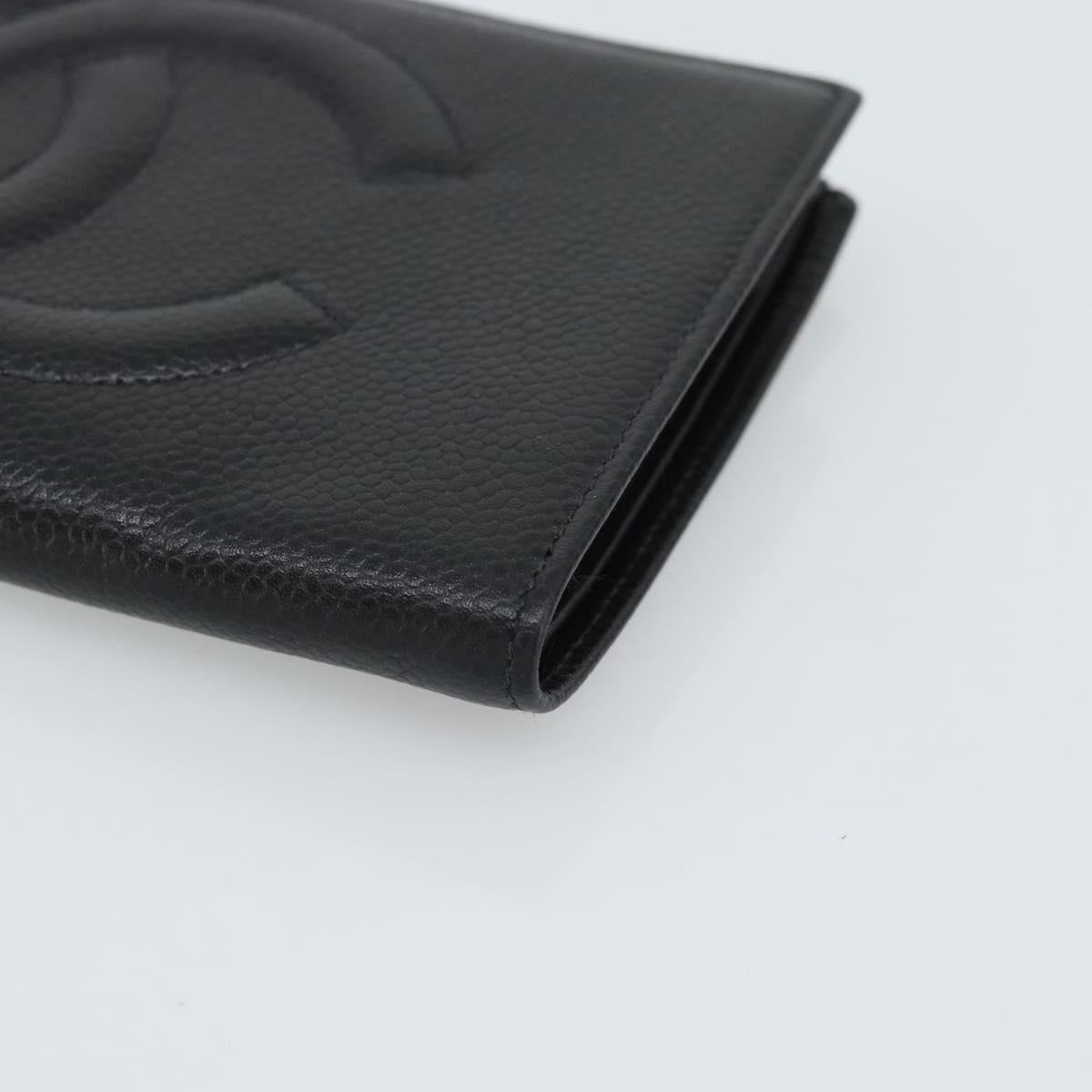 CHANEL COCO Mark Long Wallet Caviar Skin Black Gold CC Auth 191387V