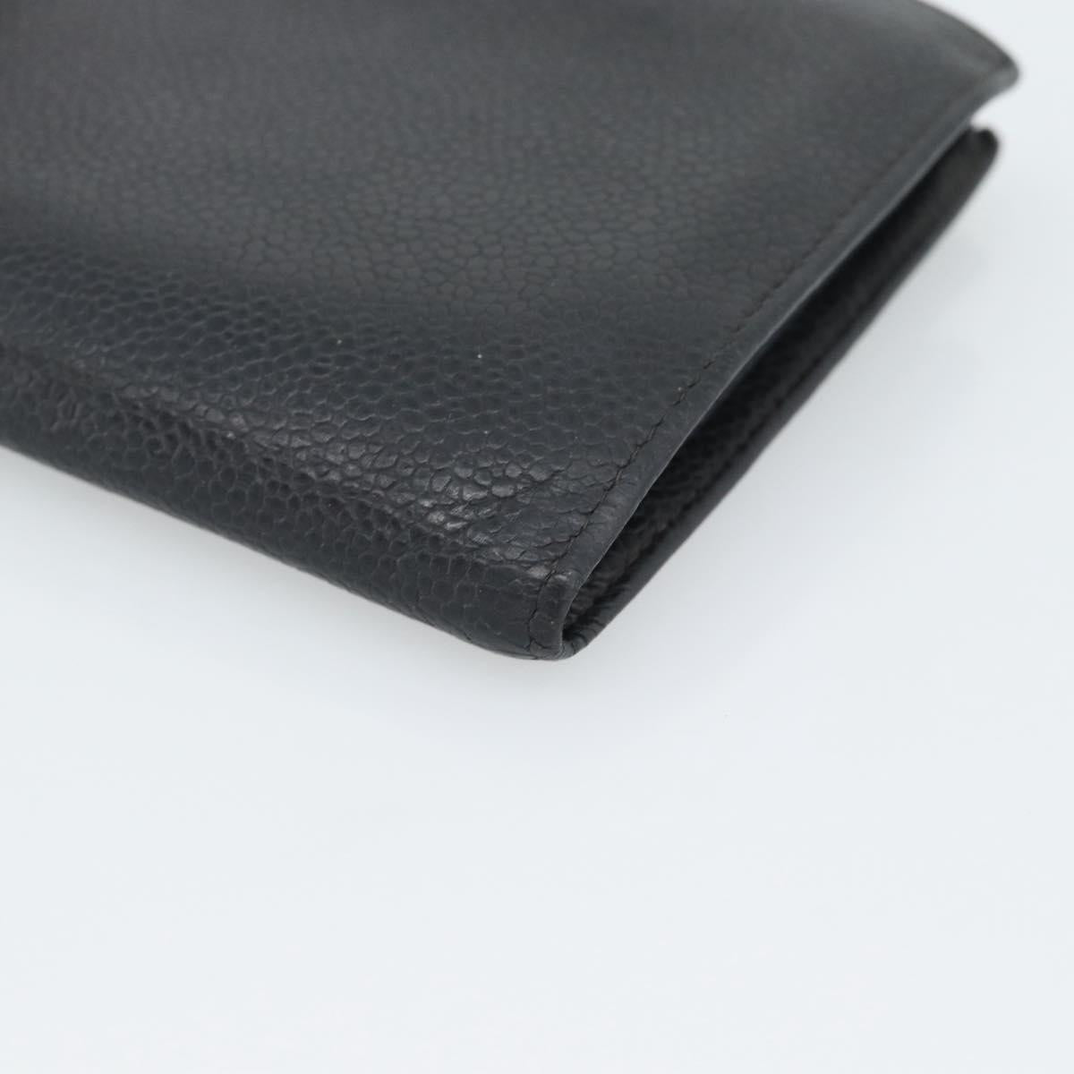 CHANEL COCO Mark Long Wallet Caviar Skin Black Gold CC Auth 191388