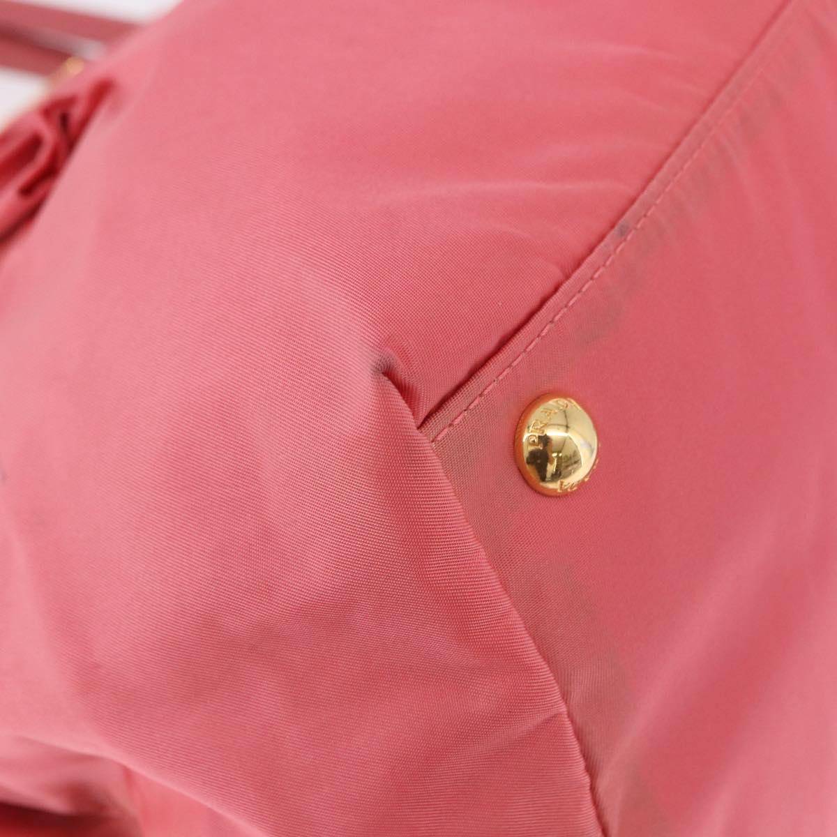 PRADA Ribbon Hand Bag Nylon Pink Gold Auth 191389A