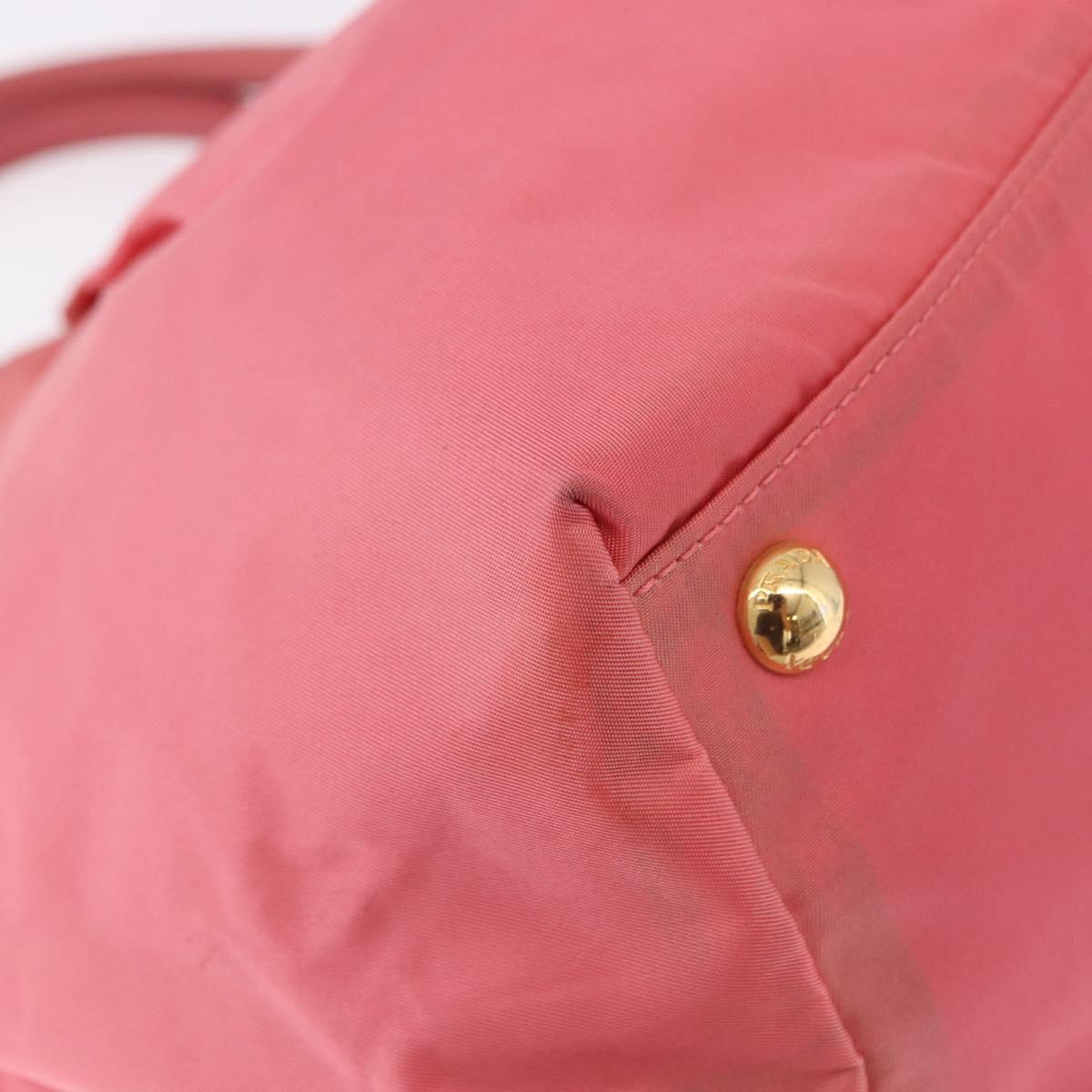 PRADA Ribbon Hand Bag Nylon Pink Gold Auth 191389A